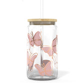 Heather & Willow butterfly print 16oz mason jar, ideal for iced coffee or tea on the go