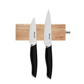 hecef magnetic knife strip on wall securely holds knives, saving counter space.