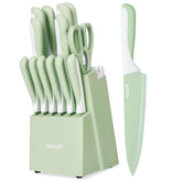 Hecef knife set with built-in sharpener in wooden block for convenient sharpening