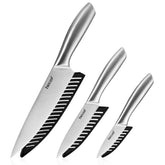 hecef Silver 8-inch chef knife close-up with razor edge for precise slicing
