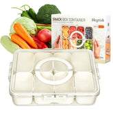 Hegrish snack box container with lid showing eight divided compartments for organized snacks.