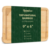 Heimlove mini bamboo cutting board with juice groove for tidy prep and spill control.