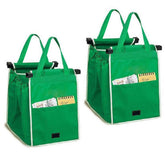 Helishy 2Pack trolley bags clipped to cart for easy shopping organization.