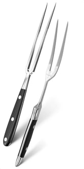 Helvetios 2pc carving forks straight, polished stainless steel for precise slicing.