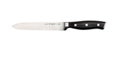 HENCKELS Forged Accent blade close-up highlighting razor-sharp serration for precise cuts.