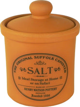 Henry Watson salt jar with unglazed terracotta texture enhances moisture balance naturally.