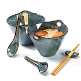 Henten Home ramen bowls with teal reactive glaze for ramen, noodles, and soups.