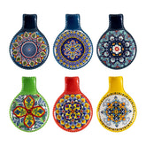 HENXFEN LEAD ceramic spoon rest with Bohemian motif keeps countertops clean and colorful while cooking