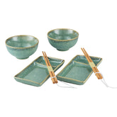 HENXFEN LEAD 7-inch sushi plates with green reactive glaze for elegant presentation