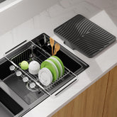 Herxsin dish drying rack in sink with silicone mat keeping counters dry