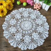 Hetao cotton crochet round doily close-up showing intricate lace for elegant tabletops.