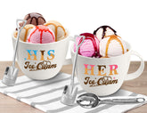 Hexagram ice cream bowl set front view with scoop and shovel for couples
