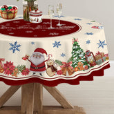Hexagram round Christmas tablecloth snowman pattern adds festive charm for gatherings.
