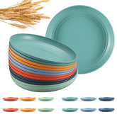 HEYCOME 12-pcs wheat straw plates collection in six colors for versatile dining.
