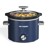 HEYNEMO 2qt slow cooker blue body for compact meals and dips