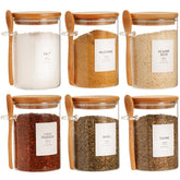 HHMJSM glass jar with bamboo lid and spoon on rustic shelf for pantry use
