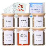 HHMJSM glass spice jars with bamboo lids provide airtight storage for spices.