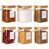 HHMJSM square glass jar with bamboo lid and spoon for tidy pantry storage.