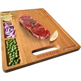 HHXRISE bamboo cutting board with built-in compartments for organized prep.