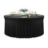 Hietaap black round tablecloth covers a 60-inch table with clean, timeless style