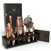 Highball & Chaser bartender kit with black bamboo stand elevates home bar organization