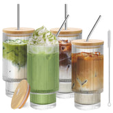 HIGIINC 16oz glass tumbler with lid and straw for on-the-go iced coffee.
