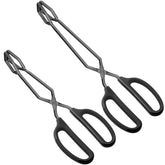 HINMAY 10-inch tongs gripping steaks during grilling for precise handling