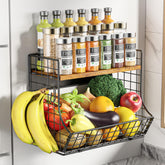 HIPLIYS magnetic shelf on fridge with wood lid offers sturdy, accessible storage.