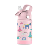 Hippypotamus kids water bottle pink unicorn front view, durable stainless steel for everyday adventures