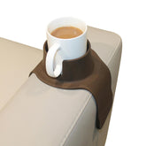 Hit Products CouchCoaster original mocha brown secures drinks on sofa armrests.