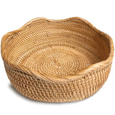HITOMEN round rattan bread basket in honey brown for kitchen storage.