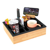 Hitseon couch cup holder tray on sofa for spill-free snacking.