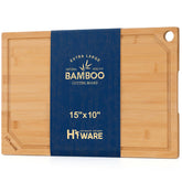 Hiware bamboo cutting board 15x10 top view shows a stable surface for heavy chopping.