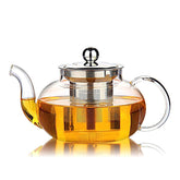 HIWARE glass teapot with infuser and lid, ideal for blooming and loose-leaf tea.