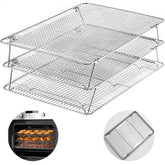 HIWARE oven-safe collapsible cooling rack, three-tier setup over half-sheet pan.
