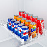 HIYOHIYO 3-row auto-push organizer front view enables quick drink access.