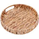 HJAYUXYO round woven tray with handles for easy serving and organization