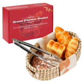 Hlimior bread warming basket with stone interior keeps bread warm for serving.