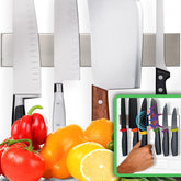 HMmagnets 10-inch knife strip mounted on wall for easy access.