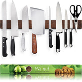 HMmagnets premium walnut knife strip wall mount showing natural grain and sleek finish