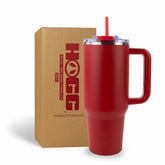 Hogg Big Swig red 40oz tumbler with handle for spill-free hydration.