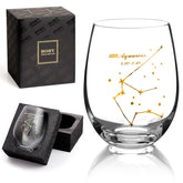 HOHY Aquarius constellation design on 20oz stemless wine glass for stylish entertaining.