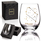 HOHY Gemini stemless 20oz glass shown with constellation motif for elegant wine sipping
