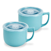 Hoilse ceramic soup bowl blue handle for easy grip and 32oz capacity.