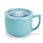 Hoilse ceramic soup bowl with handle 32oz blue, ideal for hearty soups and noodles at home.