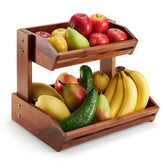 HOLANA Acacia two-tier basket top view with organized produce on counter