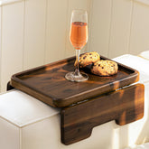 HOLANA Acacia couch armrest table with 360° rotation offers a stable drink surface.