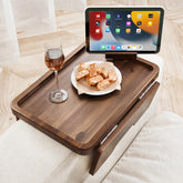 HOLANA acacia couch armrest table in walnut enhances stability on any sofa