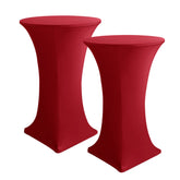 HolidayIdeas cocktail table cover in dark red on table showing snug fit and color