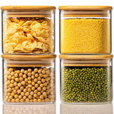 HomArtist 21oz square glass jar with bamboo lid, clear view for meal prep.